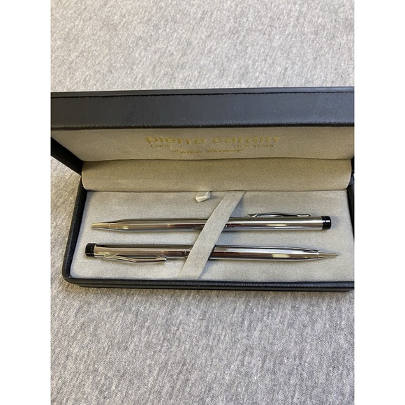 Vintage New Chrome Pierre Cardin Retractable Pencil Set With Custom Box - Picture 3 of 7